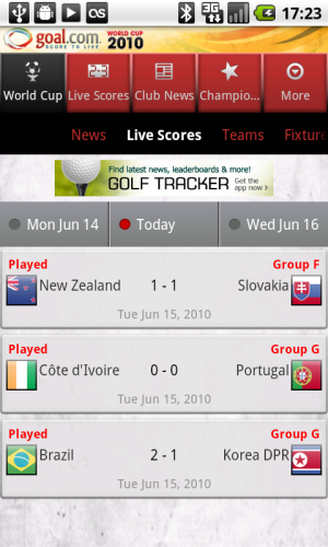 Goal.com World Cup App - Live Scores