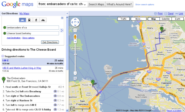 google maps driving directions to cheese board berkeley