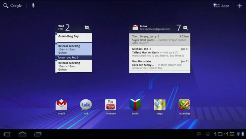 Android 3.0 Honeycomb home screen